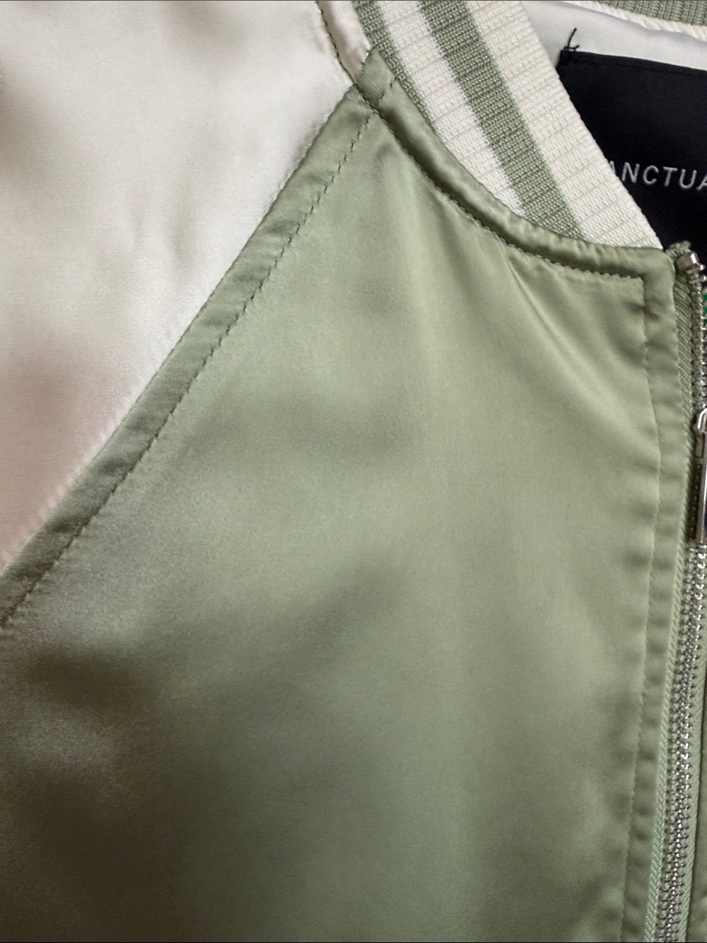 Sanctuary Satin Bomber Jacket - Sage & Cream Contrast - Picture 3 of 6